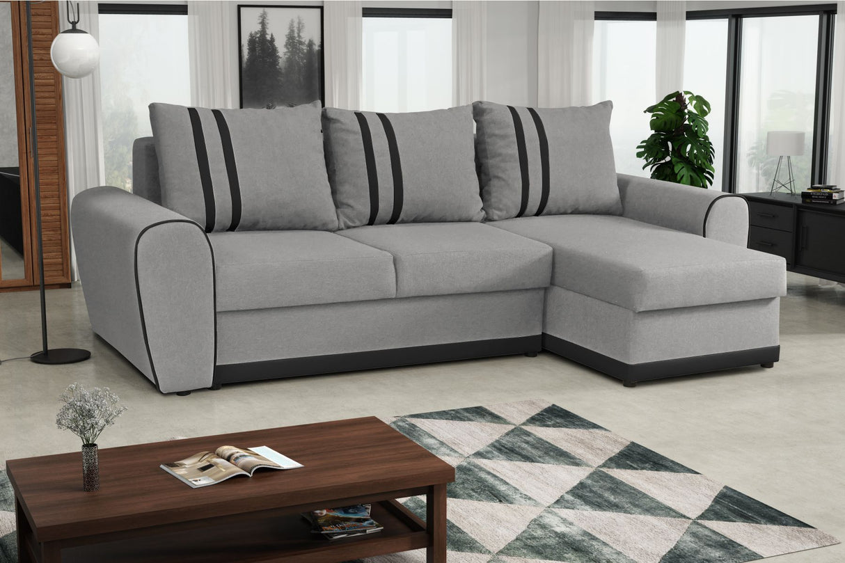 CORNER SOFA BED DORIS 246CM 2X STORAGE SPACE UNIVERSAL RIGHT/LEFT CORNER / BONELL SPRINGS + FOAMTHIS MODEL IS UNIVERSAL WHICH MEANS YOU CAN CHOOSE CORNER SIDE DURING ASSEMBLYBONELL SPRINGS + FOAM 2X Storage space 3X pillow included CHOICE OF COLOR Product