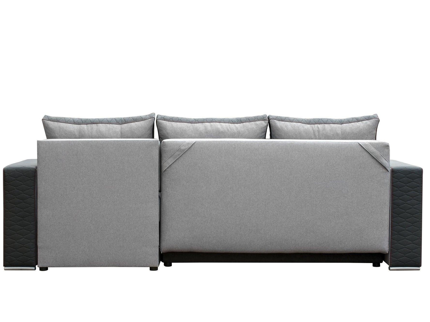 CORNER SOFA BED SAM GREY /BLACK 236CM 2X STORAGE SPACE universal RIGHT/LEFT CORNER / BONELL SPRINGS + FOAMTHIS MODEL IS UNIVERSAL WHICH MEANS YOU CAN CHOOSE CORNER SIDE DURING ASSEMBLY3x PILLOWS INCLUDED2X STORAGE SPACE BONELL SPRINGS + FOAM - length: 236