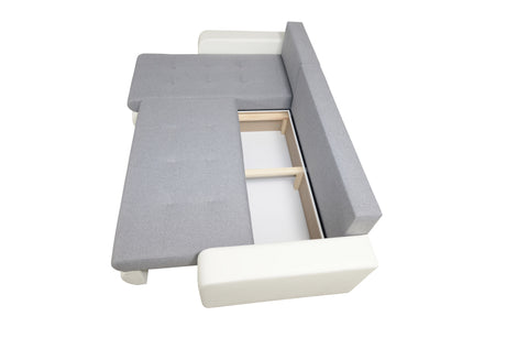 CORNER SOFA BED DAVY CHOICE OF COLOR 238CM / SPRINGS + FOAMTHIS MODEL IS UNIVERSAL WHICH MEANS YOU CAN CHOOSE CORNER SIDE DURING ASSEMBLY BOTTOM FAUX LEATHER 3x PILLOWS INCLUDED1X STORAGE SPACECHROME LEGSWAVY SPRINGS + FOAMDimensions: - width 236 cm - dep