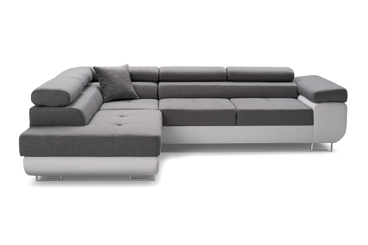 CORNER SOFA BED ASH 273CM MONOLITH 84 / BLACK LEATHER RIGHT HAND SIDE CORNER / SPRINGS + FOAMWavy springs + foam CHOICE OF COLOR Large sleeping areaMONOLITH 84 FABRIC + FAUX BLACK LEATHER Dimensions W: 273cm D:203cm H: 90cm Sleeping area: 195x123cmAnna Fu