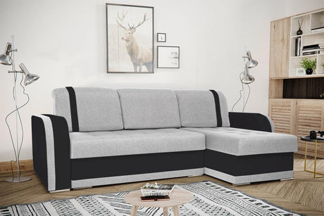 CORNER SOFA BED DINA 236CM 2X STORAGE SPACE GREY/BLACK INARI 91/1114 UNIVERSAL CORNER RIGHT/LEFT CORNER / BONELL SPRINGS + FOAMVIEW ALL COLORS CLICK HERE﻿THIS MODEL IS UNIVERSAL WHICH MEANS YOU CAN CHOOSE CORNER SIDE DURING ASSEMBLYBONELL SPRINGS + FOAM 2