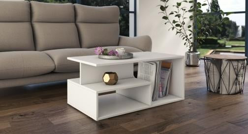 COFFEE TABLE PRIMA WHITE 90X51CMDIMENSIONS: Width: 90 cm-Depth: 51 cmHeight: 43 cm Usage: The surface of the furniture should be cleaned with a soft cloth. Avoid using harsh chemicals. In the package: Assembly instructions with all necessary assembly acce