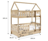 HOUSE SHAPE SOLID PINE BUNK BED BELLA GREY 168x86cm WITH DRAW AND MATTRESSThe bed is made entirely of FSC-certified pine wood, covered with three layers of varnish safe for children. Removable safety barrier will protect the smallest children from falling
