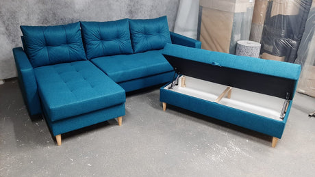 CORNER SOFA BED BRIAN 2X STORAGE SPACE MALMO 85 222x140cm universal RIGHT/LEFT CORNER / BONELL SPRINGS + FOAMTHIS MODEL IS UNIVERSAL WHICH MEANS YOU CAN CHOOSE CORNER SIDE DURING ASSEMBLYMADE IN MALMO FABRIC CLICK HERE3x PILLOWS INCLUDED2X STORAGE SPACEWO