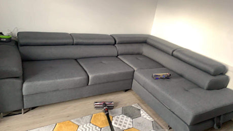 CORNER SOFA BED ASH 275CM MALMO 95 / SPRINGS + FOAMMade in Malmo fabric click hereProduct dimensions:- width: 275 cm- depth: 203 cm- seat depth: 56 cm- seat height: 43 cm- corner height: 90 cm- sleeping area: 125x195 cmThe corner is made of high quality m