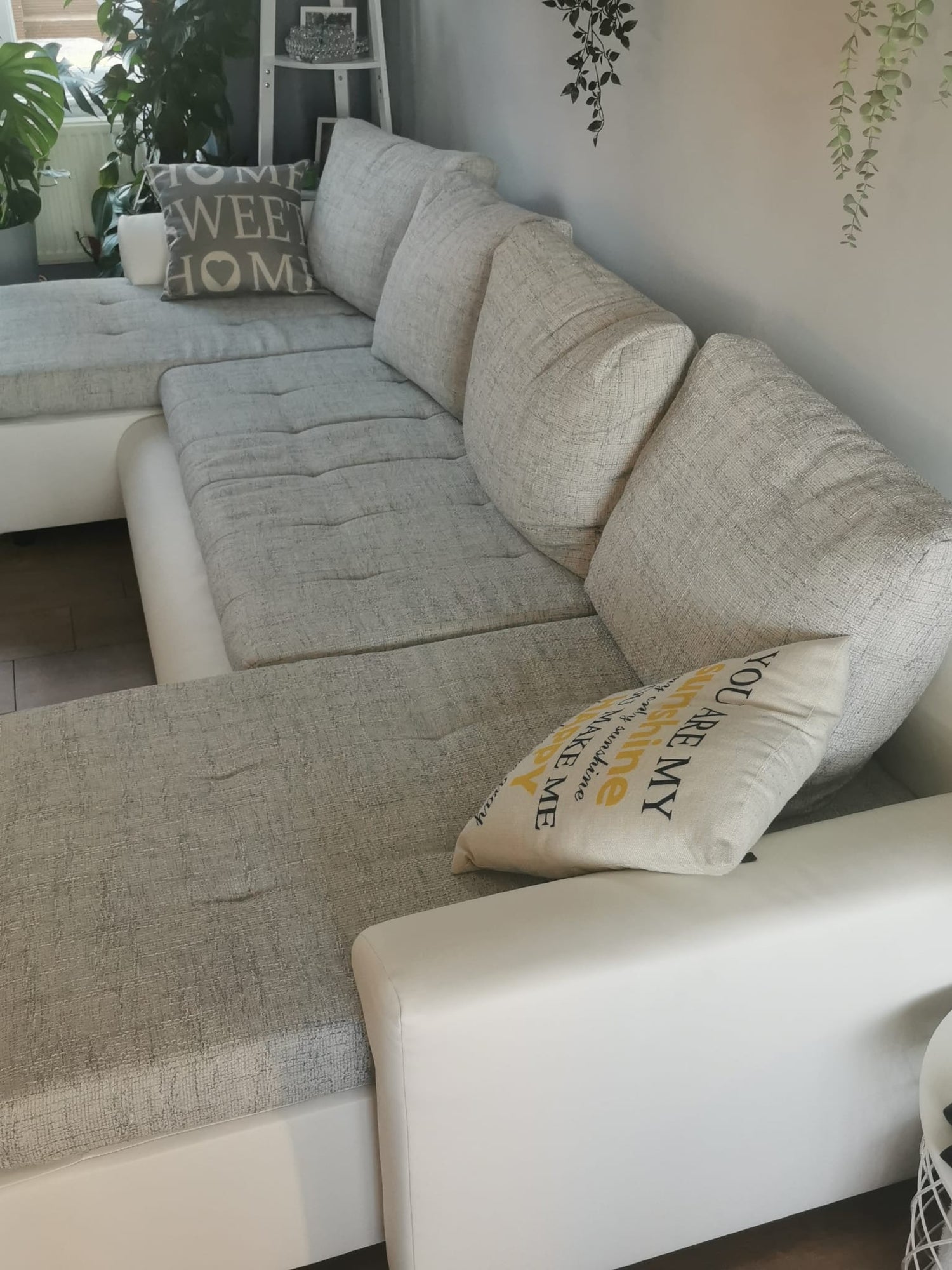 CORNER SOFA BED PRADO U LAWA 09/1115 GREY/WHITE 300CM / SPRINGS + FOAMWavy springs CHOICE OF COLOR large sleeping areaSEAT AND CUSHION MADE IN LAWA FABRIC CLICK HERE BOTTOM AND SIDES MADE ON FAUX LEATHER SOFT CLICK HERE Dimensions W: 300cm D:152cm H: 85cm