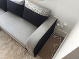 CORNER SOFA BED ALEXA GREY / BLACK 238cm universal RIGHT/LEFT CORNER / FOAMTHIS MODEL IN UNIVERSAL WHICH MEANS YOU CAN CHOOSE CORNER SIDE DURING ASSEMBLY3x PILLOWS INCLUDED1X STORAGE SPACESLEEPING FUNCTIONDIMENTIONSWidth: 238 cmDepth: 140cmSleeping area: