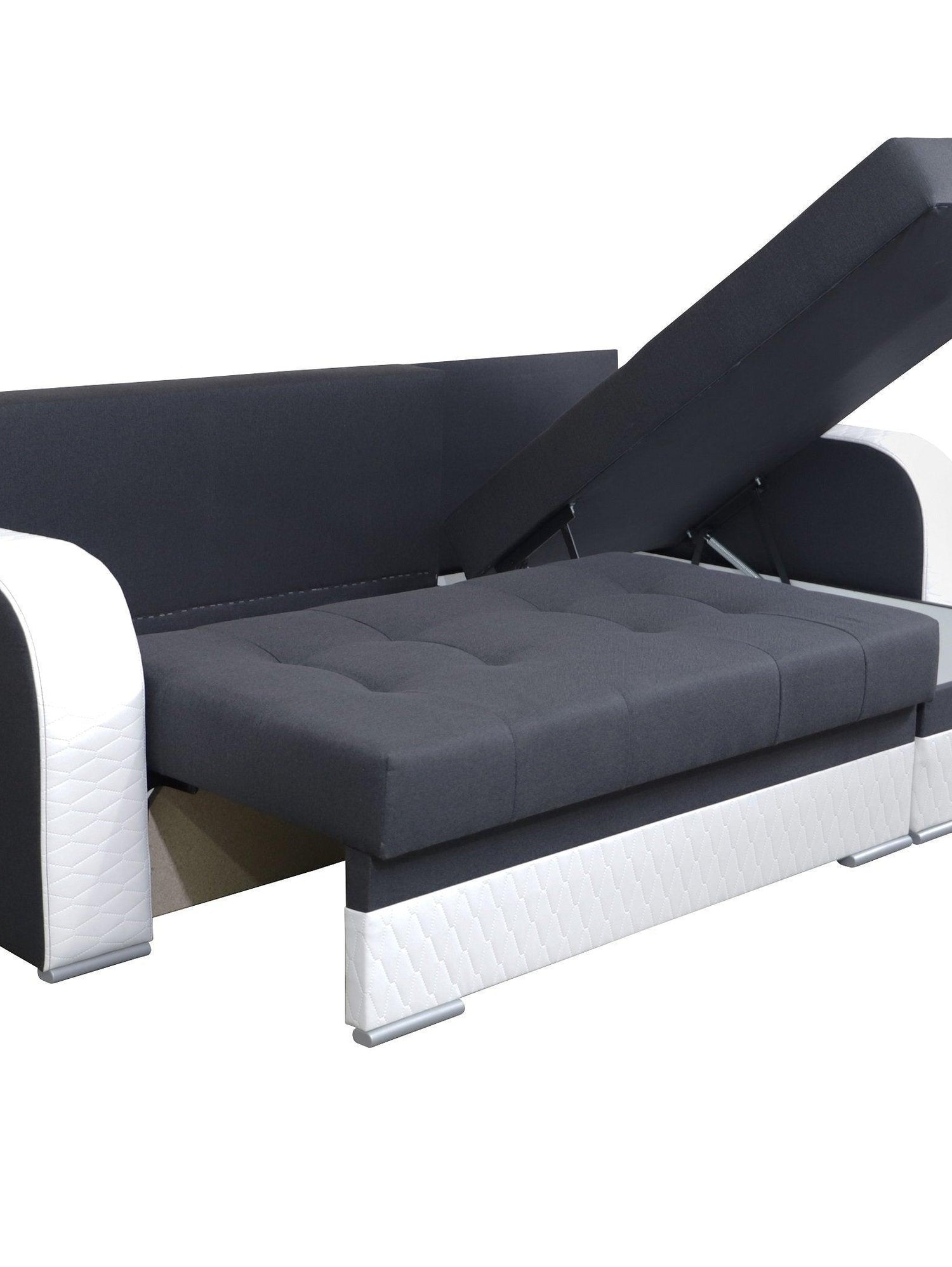 CORNER SOFA BED SAM GRAPHITE / WHITE 236CM 2X STORAGE SPACE universal RIGHT/LEFT CORNER / BONELL SPRINGS + FOAMTHIS MODEL IS UNIVERSAL WHICH MEANS YOU CAN CHOOSE CORNER SIDE DURING ASSEMBLY3x PILLOWS INCLUDED2X STORAGE SPACE BONELL SPRINGS + FOAM - length