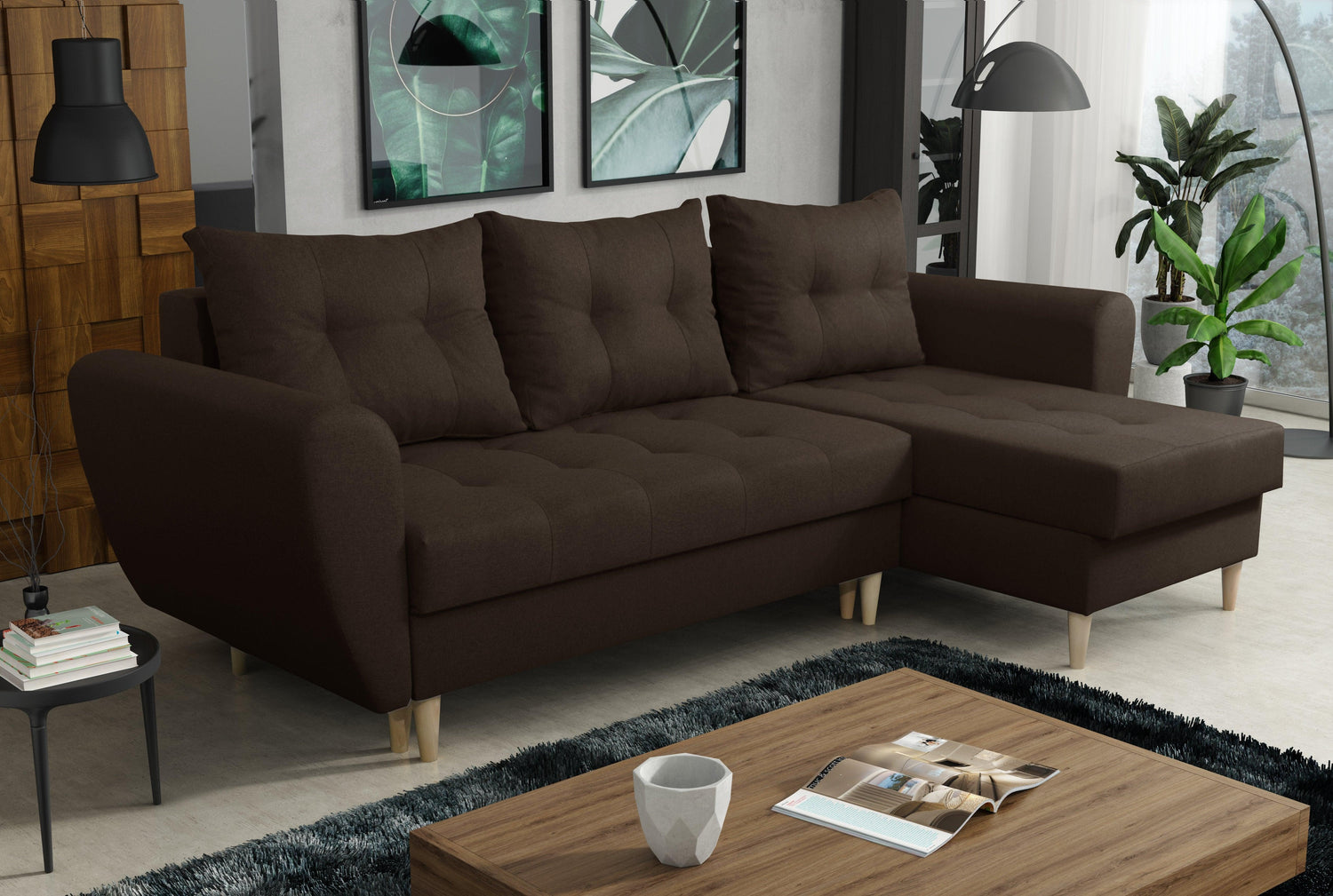 CORNER SOFA BED PALMO 2X STORAGE SPACE BROWN MALMO 28 240cm universal RIGHT/LEFT CORNER / BONELL SPRINGS + FOAMVIEW ALL COLORS CLICK HERETHIS MODEL IS UNIVERSAL WHICH MEANS YOU CAN CHOOSE CORNER SIDE DURING ASSEMBLYMADE IN MALMO FABRIC CLICK HERE3x PILLOW