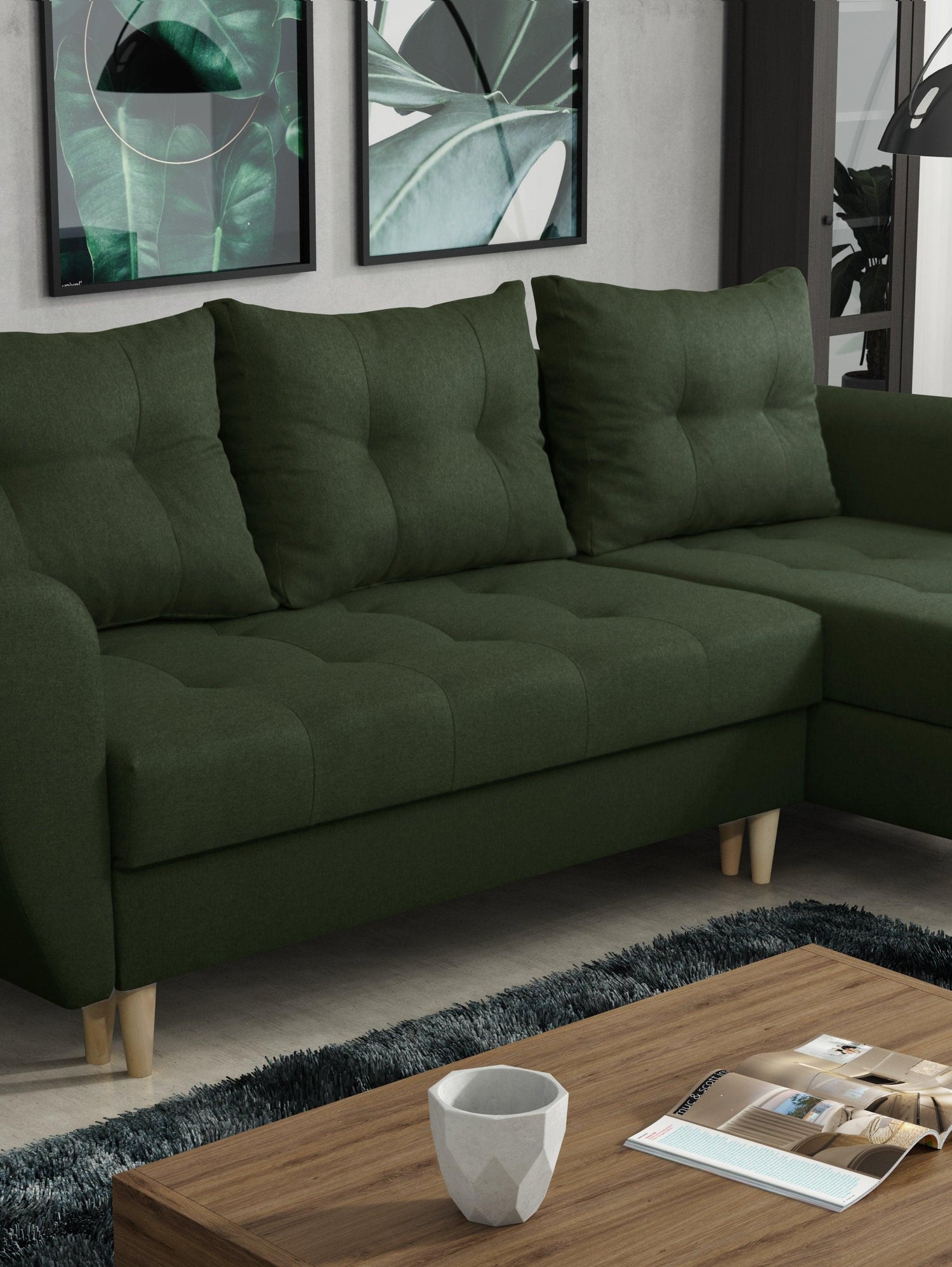 CORNER SOFA BED PALMO 2X STORAGE SPACE GREEN MALMO 37 240cm universal RIGHT/LEFT CORNER / BONELL SPRINGS + FOAMVIEW ALL COLORS CLICK HERETHIS MODEL IS UNIVERSAL WHICH MEANS YOU CAN CHOOSE CORNER SIDE DURING ASSEMBLYMADE IN MALMO FABRIC CLICK HERE3x PILLOW
