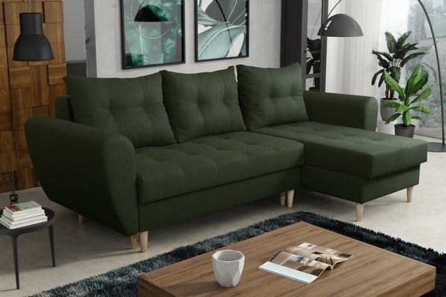 CORNER SOFA BED PALMO 2X STORAGE SPACE GREEN MALMO 37 240cm universal RIGHT/LEFT CORNER / BONELL SPRINGS + FOAMVIEW ALL COLORS CLICK HERETHIS MODEL IS UNIVERSAL WHICH MEANS YOU CAN CHOOSE CORNER SIDE DURING ASSEMBLYMADE IN MALMO FABRIC CLICK HERE3x PILLOW