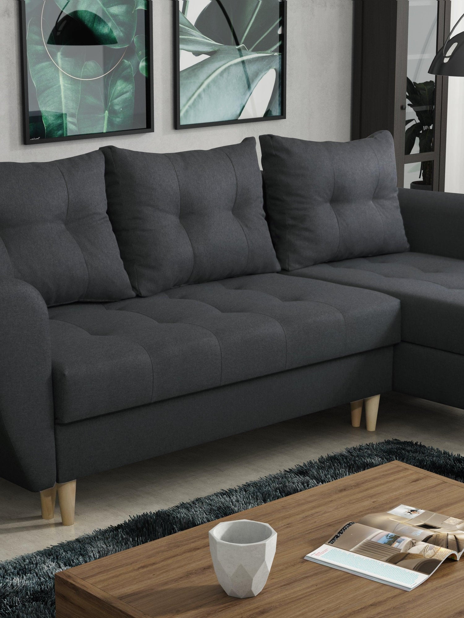 CORNER SOFA BED PALMO 2X STORAGE SPACE GRAPHITE MALMO 96 240cm universal RIGHT/LEFT CORNER / BONELL SPRINGS + FOAMVIEW ALL COLORS CLICK HERETHIS MODEL IS UNIVERSAL WHICH MEANS YOU CAN CHOOSE CORNER SIDE DURING ASSEMBLYMADE IN MALMO FABRIC CLICK HERE3x PIL