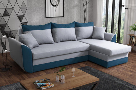 CORNER SOFA BED TRINITY 234CM 2x STORAGE SPACE / FOAM2X Storage space CHOICE OF COLOR FOAM T30MADE IN MALMO FABRIC CLICK HERE Dimensions W: 234cm D:146cm H: 86CM Sleeping area: 131x200cm THIS MODEL IS UNIVERSAL WHICH MEANS YOU CAN CHOOSE CORNER SIDE DURIN