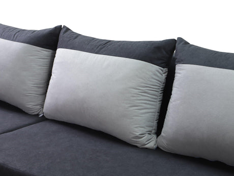 CORNER SOFA BED ALEXA BLACK/BLUE 238cm universal RIGHT/LEFT CORNER / FOAMTHIS MODEL IN UNIVERSAL WHICH MEANS YOU CAN CHOOSE CORNER SIDE DURING ASSEMBLY3x PILLOWS INCLUDED1X STORAGE SPACESLEEPING FUNCTIONDIMENTIONSWidth: 238 cmDepth: 140cmSleeping area: 20