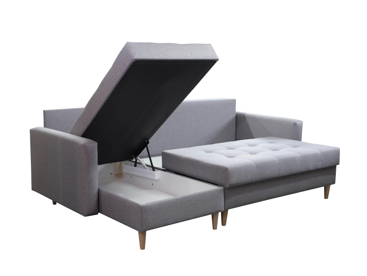CORNER SOFA BED BRIAN 222CM + STORAGE PUFF / OTTOMAN CHOICE OF COLOR UNIVERSAL RIGHT/LEFT CORNER / BONELL SPINGS + FOAMTHIS MODEL IS UNIVERSAL WHICH MEANS YOU CAN CHOOSE CORNER SIDE DURING ASSEMBLYMADE IN MALMO FABRIC CLICK HERE3x PILLOWS INCLUDED2X STORA
