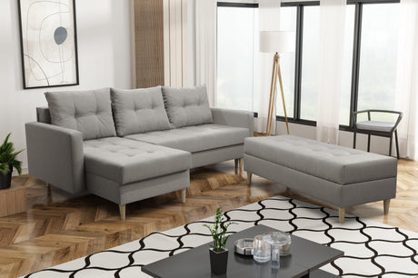 CORNER SOFA BED BRIAN 222CM + STORAGE PUFF / OTTOMAN CHOICE OF COLOR UNIVERSAL RIGHT/LEFT CORNER / BONELL SPINGS + FOAMTHIS MODEL IS UNIVERSAL WHICH MEANS YOU CAN CHOOSE CORNER SIDE DURING ASSEMBLYMADE IN MALMO FABRIC CLICK HERE3x PILLOWS INCLUDED2X STORA