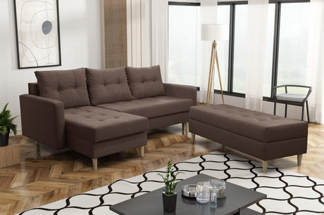 CORNER SOFA BED BRIAN 222CM + STORAGE PUFF / OTTOMAN CHOICE OF COLOR UNIVERSAL RIGHT/LEFT CORNER / BONELL SPINGS + FOAMTHIS MODEL IS UNIVERSAL WHICH MEANS YOU CAN CHOOSE CORNER SIDE DURING ASSEMBLYMADE IN MALMO FABRIC CLICK HERE3x PILLOWS INCLUDED2X STORA