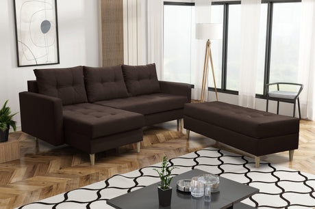 CORNER SOFA BED BRIAN 222CM + STORAGE PUFF / OTTOMAN CHOICE OF COLOR UNIVERSAL RIGHT/LEFT CORNER / BONELL SPINGS + FOAMTHIS MODEL IS UNIVERSAL WHICH MEANS YOU CAN CHOOSE CORNER SIDE DURING ASSEMBLYMADE IN MALMO FABRIC CLICK HERE3x PILLOWS INCLUDED2X STORA