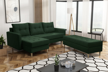 CORNER SOFA BED BRIAN 222CM + STORAGE PUFF / OTTOMAN CHOICE OF COLOR UNIVERSAL RIGHT/LEFT CORNER / BONELL SPINGS + FOAMTHIS MODEL IS UNIVERSAL WHICH MEANS YOU CAN CHOOSE CORNER SIDE DURING ASSEMBLYMADE IN MALMO FABRIC CLICK HERE3x PILLOWS INCLUDED2X STORA