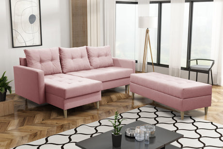 CORNER SOFA BED BRIAN 222CM + STORAGE PUFF / OTTOMAN CHOICE OF COLOR UNIVERSAL RIGHT/LEFT CORNER / BONELL SPINGS + FOAMTHIS MODEL IS UNIVERSAL WHICH MEANS YOU CAN CHOOSE CORNER SIDE DURING ASSEMBLYMADE IN MALMO FABRIC CLICK HERE3x PILLOWS INCLUDED2X STORA