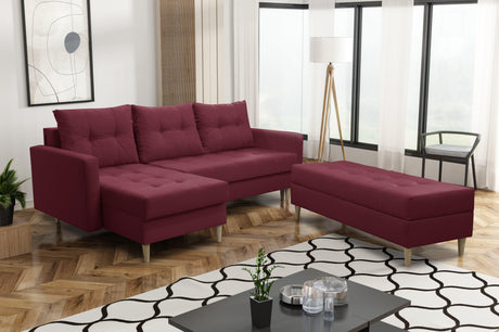 CORNER SOFA BED BRIAN 222CM + STORAGE PUFF / OTTOMAN CHOICE OF COLOR UNIVERSAL RIGHT/LEFT CORNER / BONELL SPINGS + FOAMTHIS MODEL IS UNIVERSAL WHICH MEANS YOU CAN CHOOSE CORNER SIDE DURING ASSEMBLYMADE IN MALMO FABRIC CLICK HERE3x PILLOWS INCLUDED2X STORA