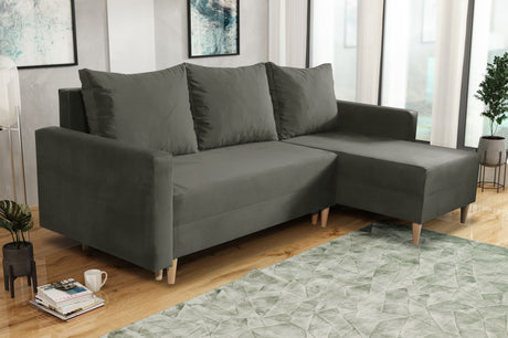 NEW! CORNER SOFA BED SNUGGY 222CM CHOICE OF 41 COLORS UNIVERSAL CORNER RIGHT/LEFT / FOAMTHIS MODEL IS UNIVERSAL WHICH MEANS YOU CAN CHOOSE CORNER SIDE DURING ASSEMBLY3x PILLOWS INCLUDED1X STORAGE SPACESOFT TOUCH FABRC MANILA CLICK HERE DIMENTIONS222X137.5