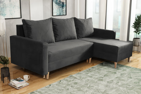 NEW! CORNER SOFA BED SNUGGY 222CM CHOICE OF 41 COLORS UNIVERSAL CORNER RIGHT/LEFT / FOAMTHIS MODEL IS UNIVERSAL WHICH MEANS YOU CAN CHOOSE CORNER SIDE DURING ASSEMBLY3x PILLOWS INCLUDED1X STORAGE SPACESOFT TOUCH FABRC MANILA CLICK HERE DIMENTIONS222X137.5