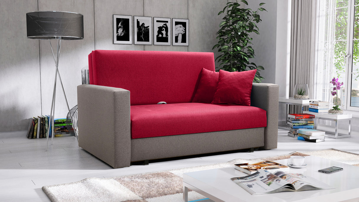 2 SEATER SOFA BED SMART II 137CM CHOICE OF COLORS / SPRINGS + FOAMDimensions :- width 137 cm- height 85 cm- depth 95 cm- area sleeping 113/195 cm(no possibility to change dimensions) +/- 3The sofa is made on a wooden skeleton, the seat uses corrugated spr
