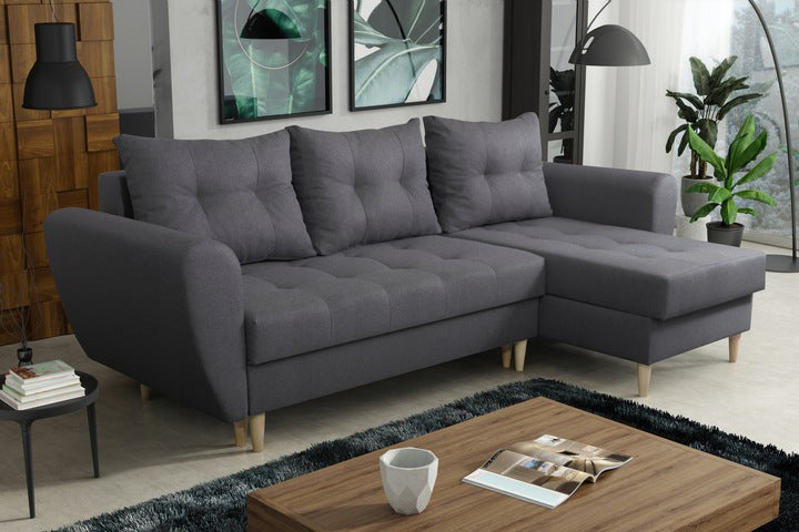 CORNER SOFA BED PALMO 2X STORAGE SPACE MALMO 95 GREY 240cm universal RIGHT/LEFT CORNER / BONELL SPRINGS + FOAMVIEW ALL COLORS CLICK HERETHIS MODEL IS UNIVERSAL WHICH MEANS YOU CAN CHOOSE CORNER SIDE DURING ASSEMBLYMADE IN MALMO FABRIC CLICK HERE3x PILLOWS