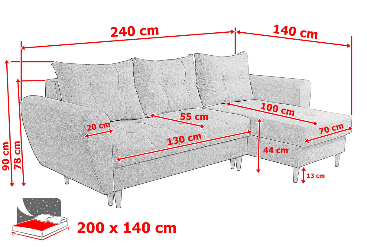 CORNER SOFA BED PALMO 2X STORAGE SPACE MALMO 90 GREY 240cm universal RIGHT/LEFT CORNER / BONELL SPRINGS + FOAMVIEW ALL COLORS CLICK HERE﻿THIS MODEL IS UNIVERSAL WHICH MEANS YOU CAN CHOOSE CORNER SIDE DURING ASSEMBLYMADE IN MALMO FABRIC CLICK HERE3x PILLOW