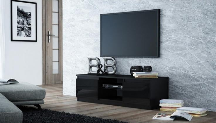 TV STAND GLASS 120CM BLACK/BLACK GLOSSLACQUERED HIGH GLOSS FRONTSGLASS SHELF,LAMINATED TABLE BODYDo you like spending time with family and friends? Or maybe you prefer to relax while watching your favorite movie, DVD concert or listening to music?Thanks t