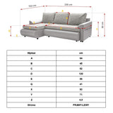 CORNER SOFA BED PRADO LUX02 / LUX01 RIGHT HAND SIDE CORNER 226CM / SPRINGS + FOAMSEAT AND CUSHIONS MADE IN LUX 02 FABRIC, BOTTOM AND SIDES MADE OF LUX 01 CLICK HERECORNER SOFA BED PRADAWAVY SPRINGSFOAM T30SLEEPING FUNCTIONDIMENSTIONS:WIDTH: 226cmDEPTH: 15