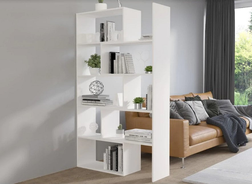 TALL 188CM BOOKCASE WHITE ADJUSTABLE WIDTH 72-125CMDimensions: width: 725 UP TO 1250 mm, height: 1880 mm, depth: 330 mmMADE OF:- 22 mm laminated board in white- ABS edging 0.4 mmAnna Furniture
