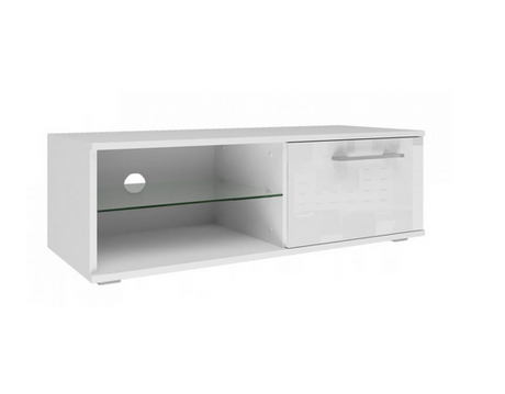TV STAND SANDY 100CM WHITE/WHITE GLOSSMATERIAL:Fronts - 17 mm thick MDF board, varnished to a high gloss.Body - 16mm thick laminated chipboard.DIMENSIONS:Depth: 40 cmWidth: 100 cmHeight: 36 cmThe highest quality varnish used for the finish is resistant to