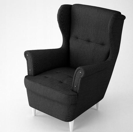 BLACK ARMCHAIR TOMDimensions: - width: 81cm - height: 102cm - depth: 94cm - seat depth: 60 cm - seat width: 56 cm - seat height: 41 cm - backrest height: 70cm The TOM armchair, thanks to its high backrest, wave spring and first-class HR foam, ensures high