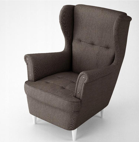 BROWN ARMCHAIR TOMDimensions: - width: 81cm - height: 102cm - depth: 94cm - seat depth: 60 cm - seat width: 56 cm - seat height: 41 cm - backrest height: 70cm The TOM armchair, thanks to its high backrest, wave spring and first-class HR foam, ensures high
