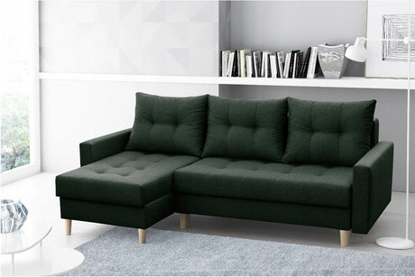 CORNER SOFA BED BRIAN 222x140CM 2X STORAGE SPACE Universal CORNER RIGHT/LEFT / BONELL SPINGS + FOAMTHIS MODEL IS UNIVERSAL WHICH MEANS YOU CAN CHOOSE CORNER SIDE DURING ASSEMBLYMADE IN MALMO FABRIC CLICK HERE3x PILLOWS INCLUDED2X STORAGE SPACEWOODEN LEGSP