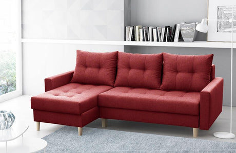 CORNER SOFA BED BRIAN 222x140CM 2X STORAGE SPACE Universal CORNER RIGHT/LEFT / BONELL SPINGS + FOAMTHIS MODEL IS UNIVERSAL WHICH MEANS YOU CAN CHOOSE CORNER SIDE DURING ASSEMBLYMADE IN MALMO FABRIC CLICK HERE3x PILLOWS INCLUDED2X STORAGE SPACEWOODEN LEGSP