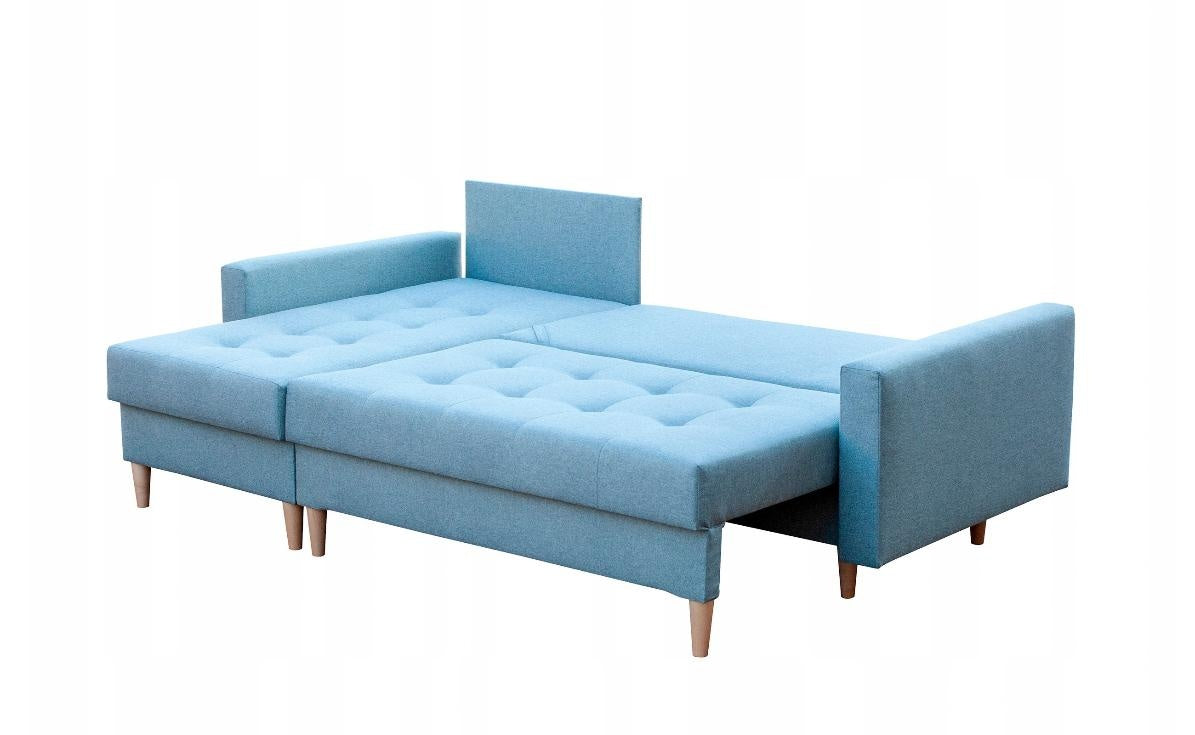 CORNER SOFA BED BRIAN 222x140CM 2X STORAGE SPACE Universal CORNER RIGHT/LEFT / BONELL SPINGS + FOAMTHIS MODEL IS UNIVERSAL WHICH MEANS YOU CAN CHOOSE CORNER SIDE DURING ASSEMBLYMADE IN MALMO FABRIC CLICK HERE3x PILLOWS INCLUDED2X STORAGE SPACEWOODEN LEGSP