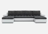 CORNER SOFA BED PRADO U LAWA 17/1115 DARK GREY/WHITE 300CM / SPRINGS + FOAMWavy springs CHOICE OF COLOR large sleeping areaSEAT AND CUSHION MADE IN LAWA FABRIC CLICK HERE BOTTOM AND SIDES MADE ON FAUX LEATHER SOFT CLICK HERE Dimensions W: 300cm D:152cm H: