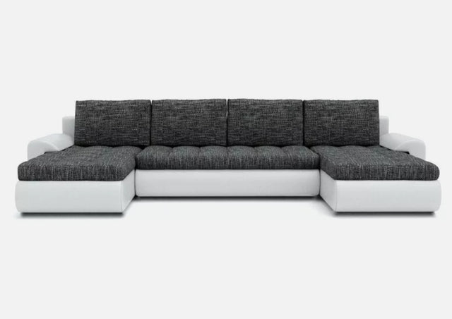 CORNER SOFA BED PRADO U LAWA 17/1115 DARK GREY/WHITE 300CM / SPRINGS + FOAMWavy springs CHOICE OF COLOR large sleeping areaSEAT AND CUSHION MADE IN LAWA FABRIC CLICK HERE BOTTOM AND SIDES MADE ON FAUX LEATHER SOFT CLICK HERE Dimensions W: 300cm D:152cm H: