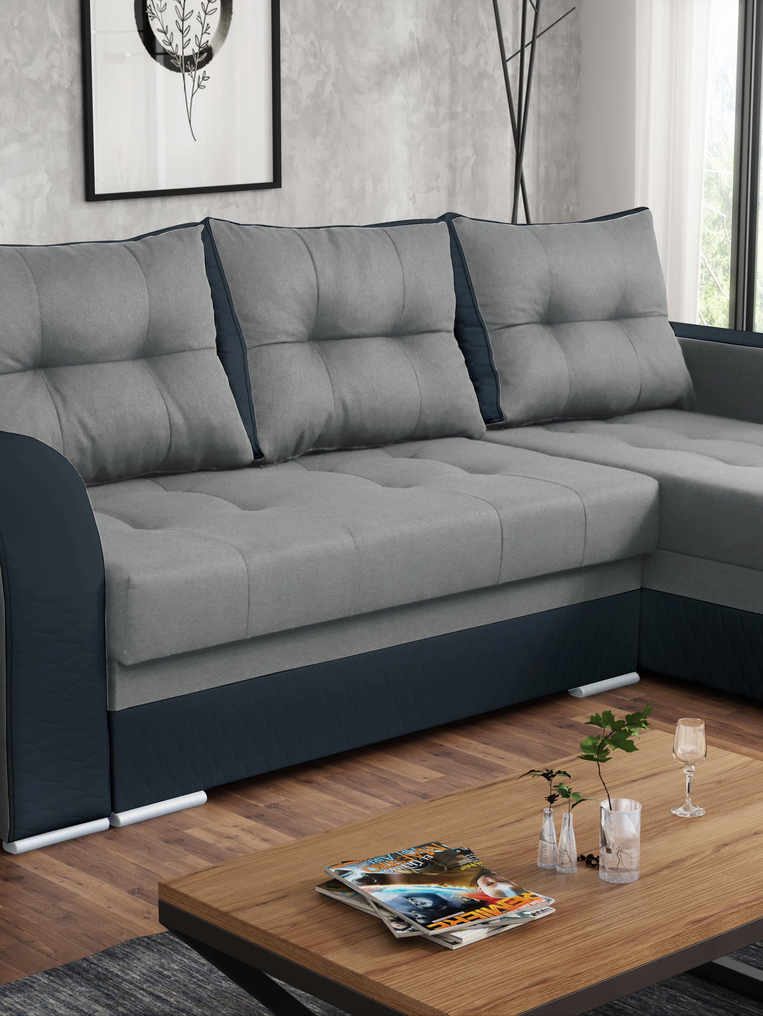 CORNER SOFA BED SAM TWIST 19 / 20 236CM 2X STORAGE SPACE universal RIGHT/LEFT CORNER / BONELL SPRINGS + FOAMTHIS MODEL IS UNIVERSAL WHICH MEANS YOU CAN CHOOSE CORNER SIDE DURING ASSEMBLY3x PILLOWS INCLUDED2X STORAGE SPACE BONELL SPRINGS + FOAM - length: 2