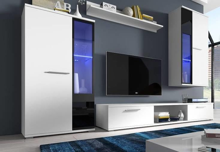 TV WALL UNIT SALSA WHITE MATTEFlat packed for self-assembly with a clear and easy instructions. Modern design makes it suitable for any interior.-Matt finish REMOTE CONTROL 16 COLORS LED LIGHTS £20Anna Furniture