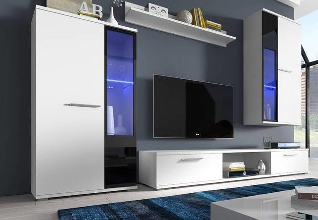 TV WALL UNIT SALSA WHITE MATTEFlat packed for self-assembly with a clear and easy instructions. Modern design makes it suitable for any interior.-Matt finish REMOTE CONTROL 16 COLORS LED LIGHTS £20Anna Furniture