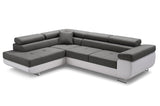 CORNER SOFA BED ASH 273CM GREY/WHITE / SPRINGS + FOAMWavy springs + foam CHOICE OF COLOR Large sleeping areaSEAT AND CUSHIONS MADE IN LUX FABRIC CLICK HERE BOTTOM AND SIDES MADE OF FAUX LEATHER SOFT CLICK HERE Dimensions W: 273cm D:203cm H: 90cm Sleeping