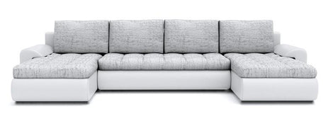 CORNER SOFA BED PRADO U LAWA 09/1115 GREY/WHITE 300CM / SPRINGS + FOAMWavy springs CHOICE OF COLOR large sleeping areaSEAT AND CUSHION MADE IN LAWA FABRIC CLICK HERE BOTTOM AND SIDES MADE ON FAUX LEATHER SOFT CLICK HERE Dimensions W: 300cm D:152cm H: 85cm