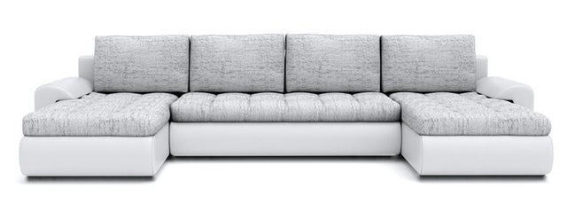 CORNER SOFA BED PRADO U LAWA 09/1115 GREY/WHITE 300CM / SPRINGS + FOAMWavy springs CHOICE OF COLOR large sleeping areaSEAT AND CUSHION MADE IN LAWA FABRIC CLICK HERE BOTTOM AND SIDES MADE ON FAUX LEATHER SOFT CLICK HERE Dimensions W: 300cm D:152cm H: 85cm