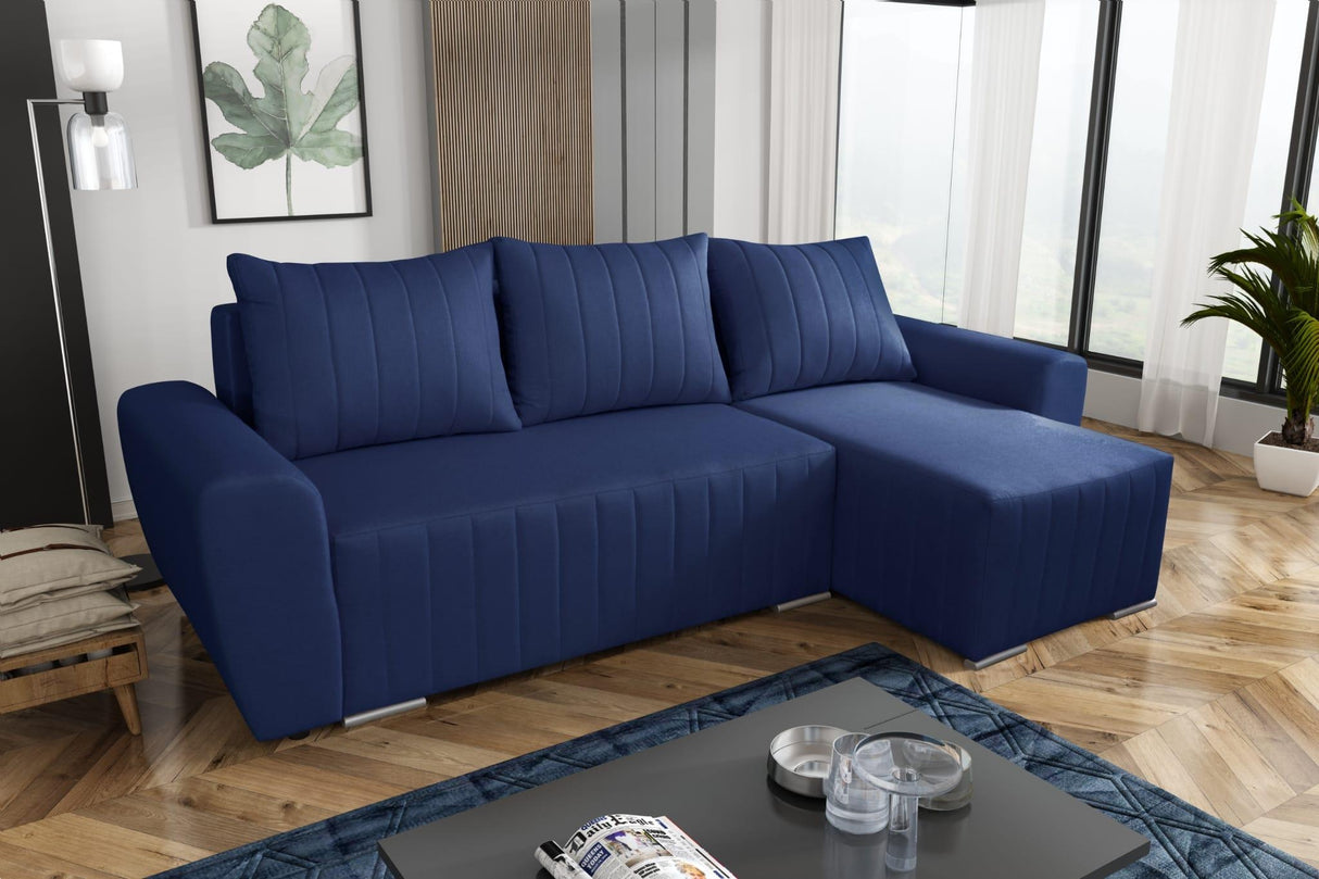 CORNER SOFA BED MALIBU 248CM UNIVERSAL CHOICE OF COLORS UNIVERSAL RIGHT/LEFT CORNER / FOAMTHIS MODEL IS UNIVERSAL WHICH MEANS YOU CAN CHOOSE CORNER SIDE DURING ASSEMBLYMADE IN MALMO FABRIC CLICK HERE3x PILLOWS INCLUDED1X STORAGE SPACEDIMENTIONS:Corner wid