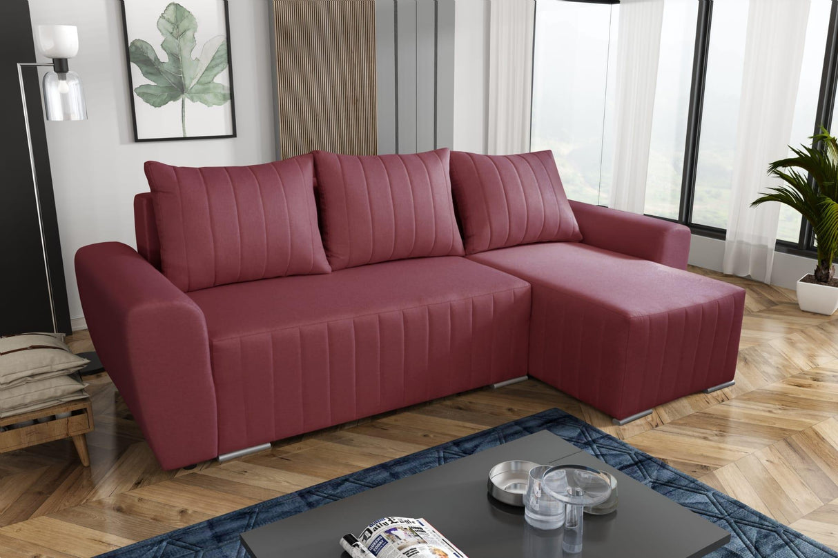 CORNER SOFA BED MALIBU 248CM UNIVERSAL CHOICE OF COLORS UNIVERSAL RIGHT/LEFT CORNER / FOAMTHIS MODEL IS UNIVERSAL WHICH MEANS YOU CAN CHOOSE CORNER SIDE DURING ASSEMBLYMADE IN MALMO FABRIC CLICK HERE3x PILLOWS INCLUDED1X STORAGE SPACEDIMENTIONS:Corner wid