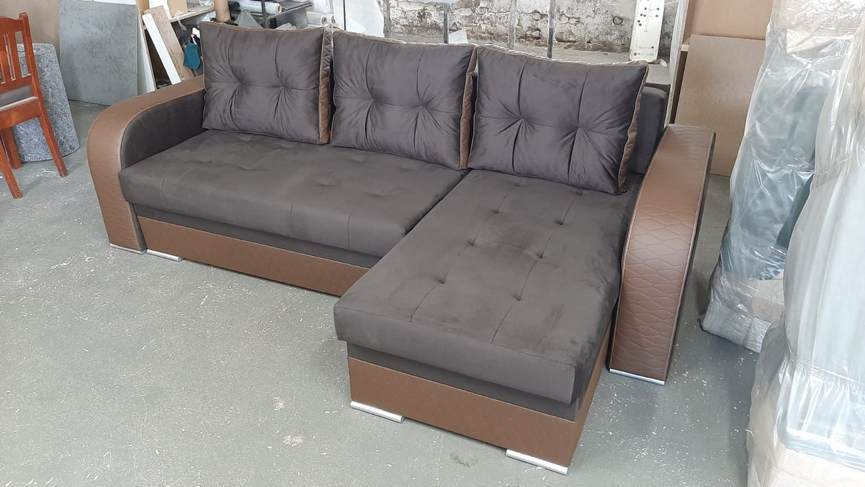 CORNER SOFA BED SAM BROWN MONOLITH STAIN RESISTANT FABRIC 236CM 2X STORAGE SPACE universal RIGHT/LEFT CORNER / BONELL SPRINGS + FOAMTHIS MODEL IS UNIVERSAL WHICH MEANS YOU CAN CHOOSE CORNER SIDE DURING ASSEMBLY 3x PILLOWS INCLUDED2X STORAGE SPACE BONELL S